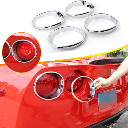 4Pcs Silver ABS Tail light Lamp trim ring Frame Bezel For Corvette C6 2005-2013 1