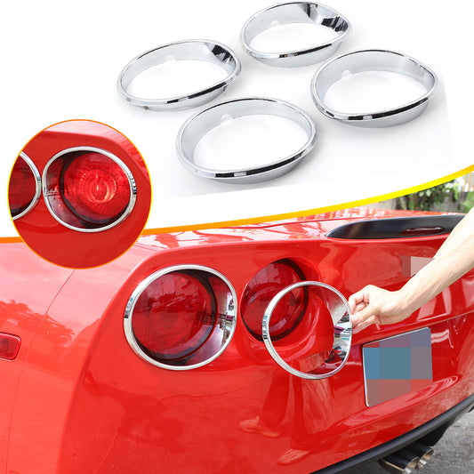 4Pcs Silver ABS Tail light Lamp trim ring Frame Bezel For Corvette C6 2005-2013 1