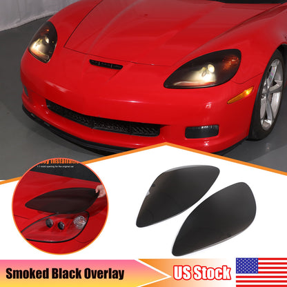 Smoked Blackout Headlight Lamp Cover Bezel Overlay Trim For Corvette C6 2005-13 1