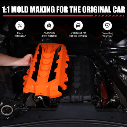 Orange Engine Bay Panel Cover Trim in Edge Black For Corvette Coupe C8 2020-2026 17