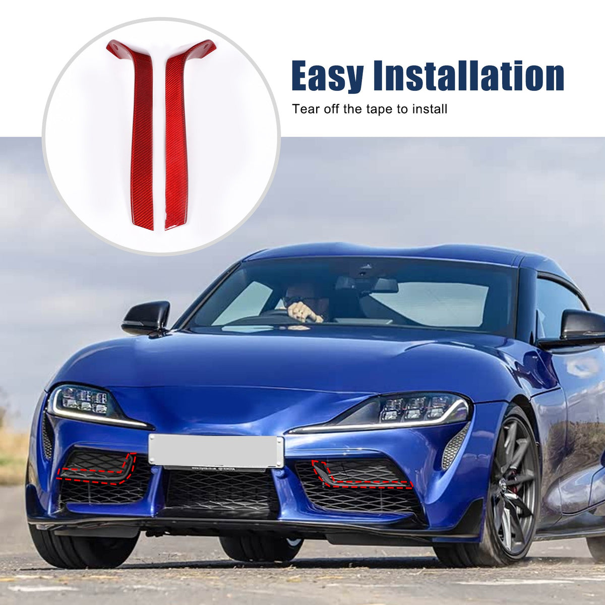 Red Real Carbon Fiber Front Bumper Side Grill Trim For Toyota Supra A90 19+ 17