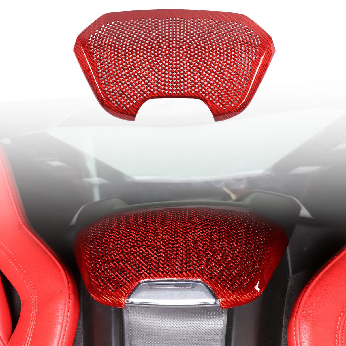 Red Real Carbon Fiber Rear Speaker Grille Trim For Corvette C8 1LT/2LT 2020+ 1
