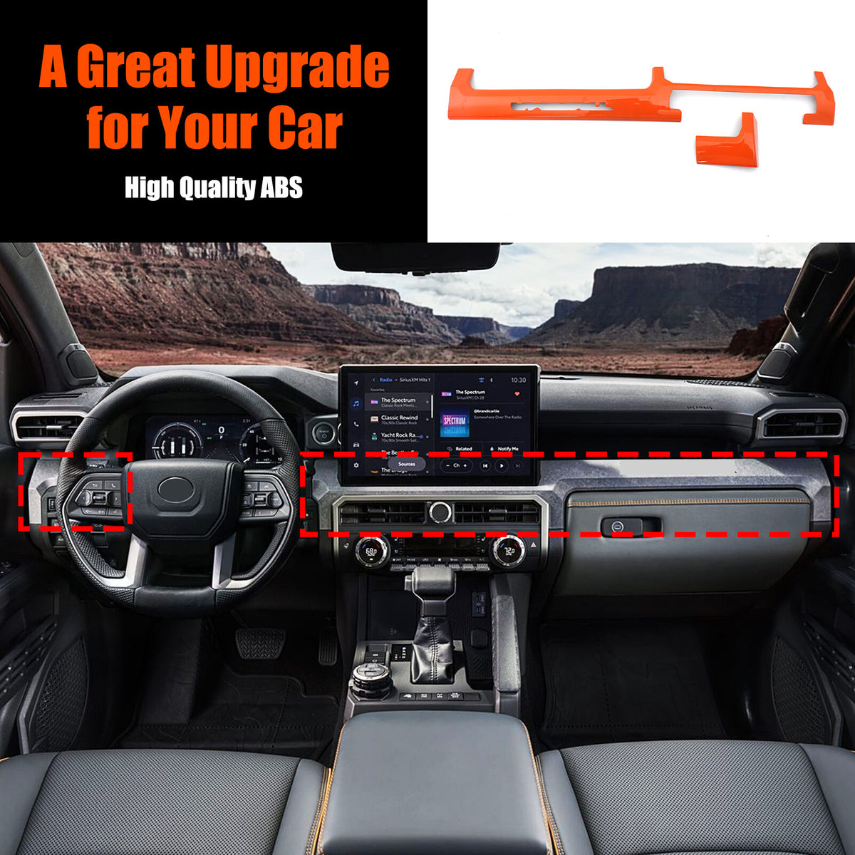 Orange ABS Center Console Strip Trim Cover For Toyota Tacoma 2024+ US 1