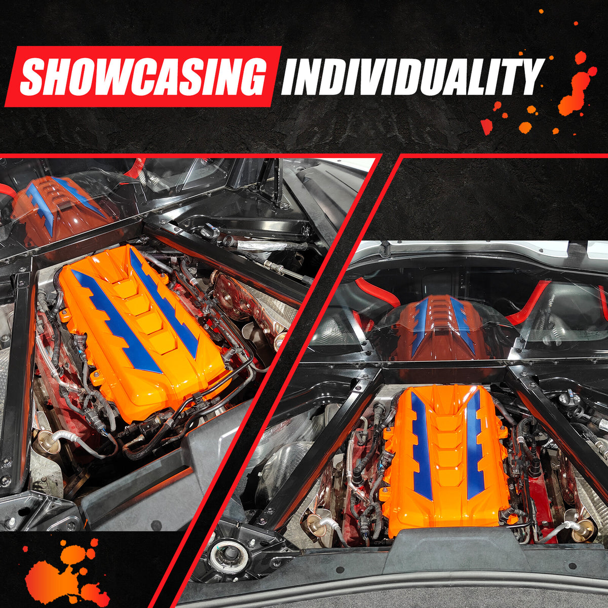 Orange Engine Bay Panel Cover Trim in Edge Blue For Corvette Coupe C8 2020-2026 20