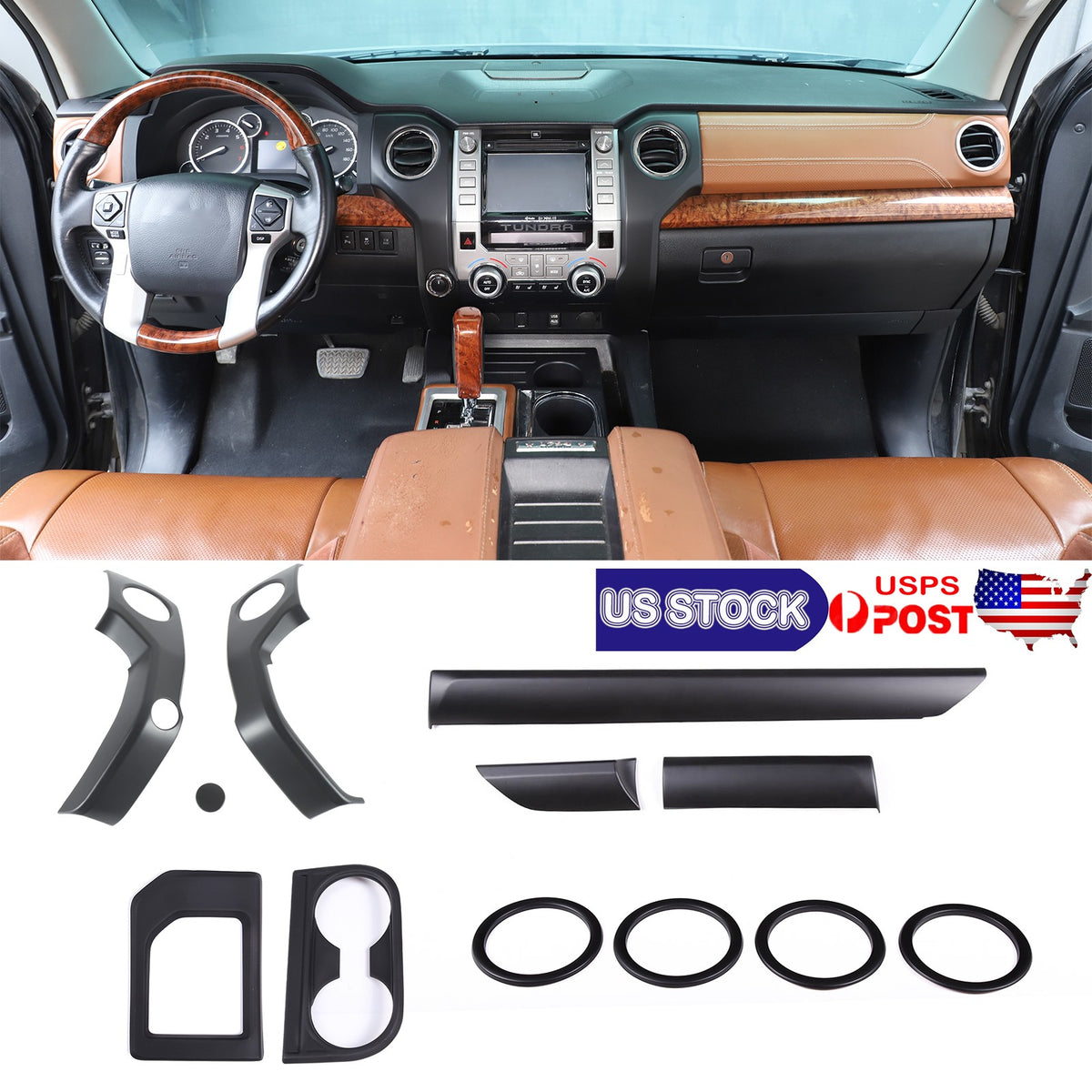 Matte Black Full Interior Center Console Trim Set For Toyota Tundra 2014-21 1