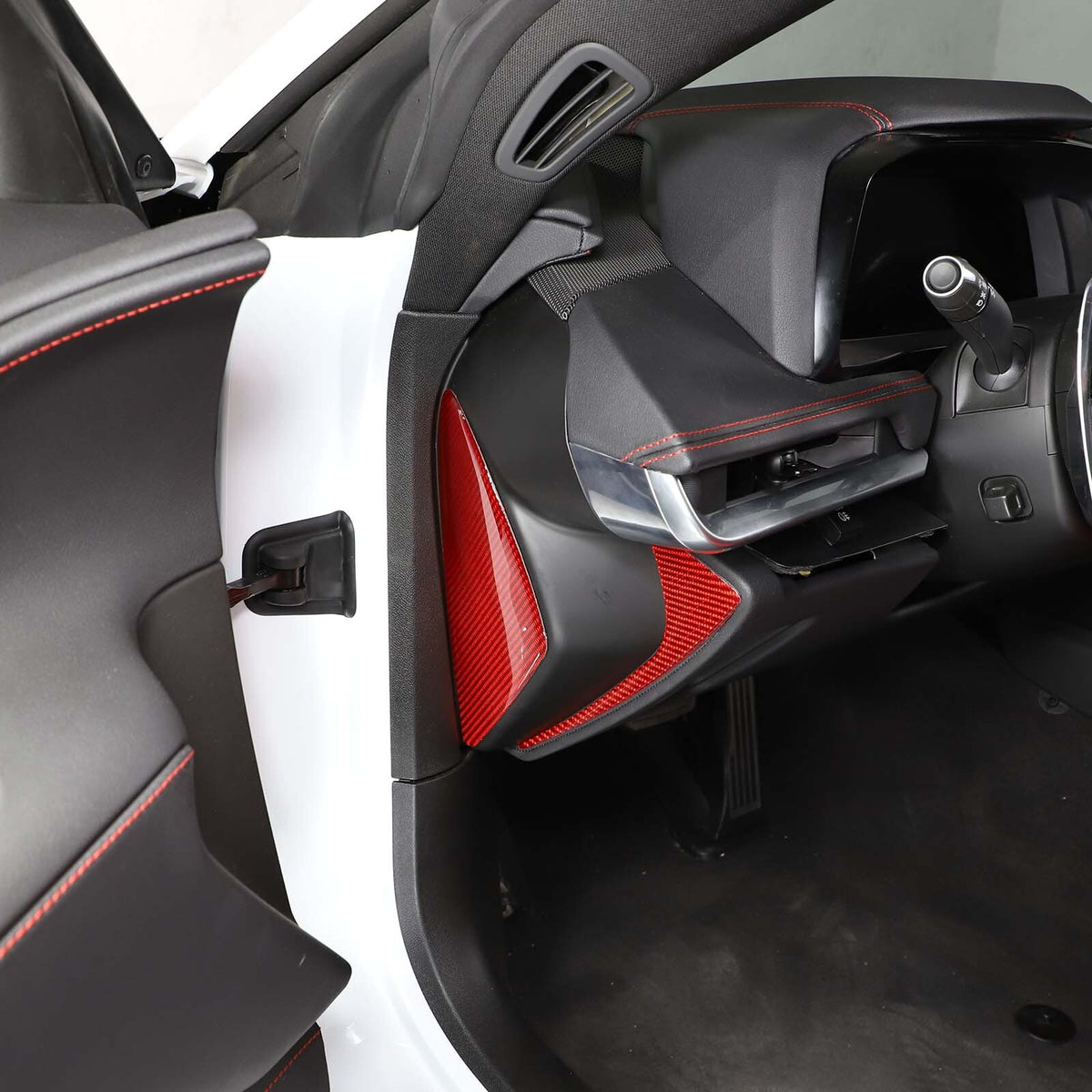 Red Soft Carbon Fiber Interior Decor Trim Kit Cover Set For Corvette C8 20-25 184