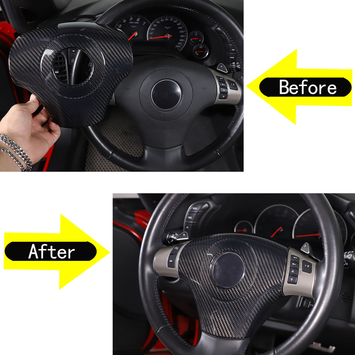 Real Dry Carbon fiber Center Steering wheel trim cover For Corvette C6 2005-2013 12