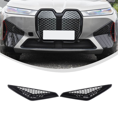 Glossy Piano Black Front Bumper Side Air Vent Grille Trim For BMW iX i20 2022-24 2