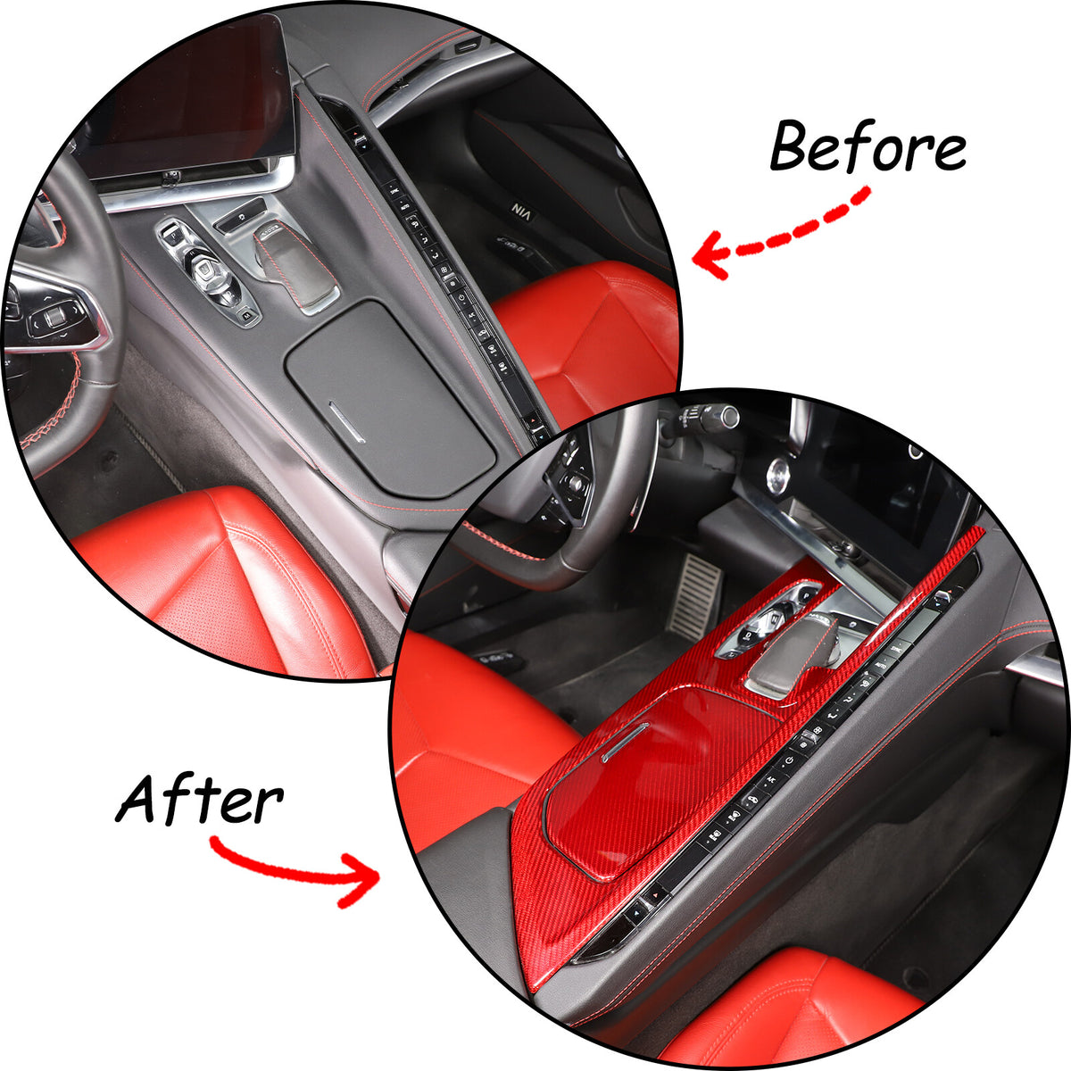 Red Center Console Gear Shift Panel Decor Cover Trim for Corvette C8 2020-25 23