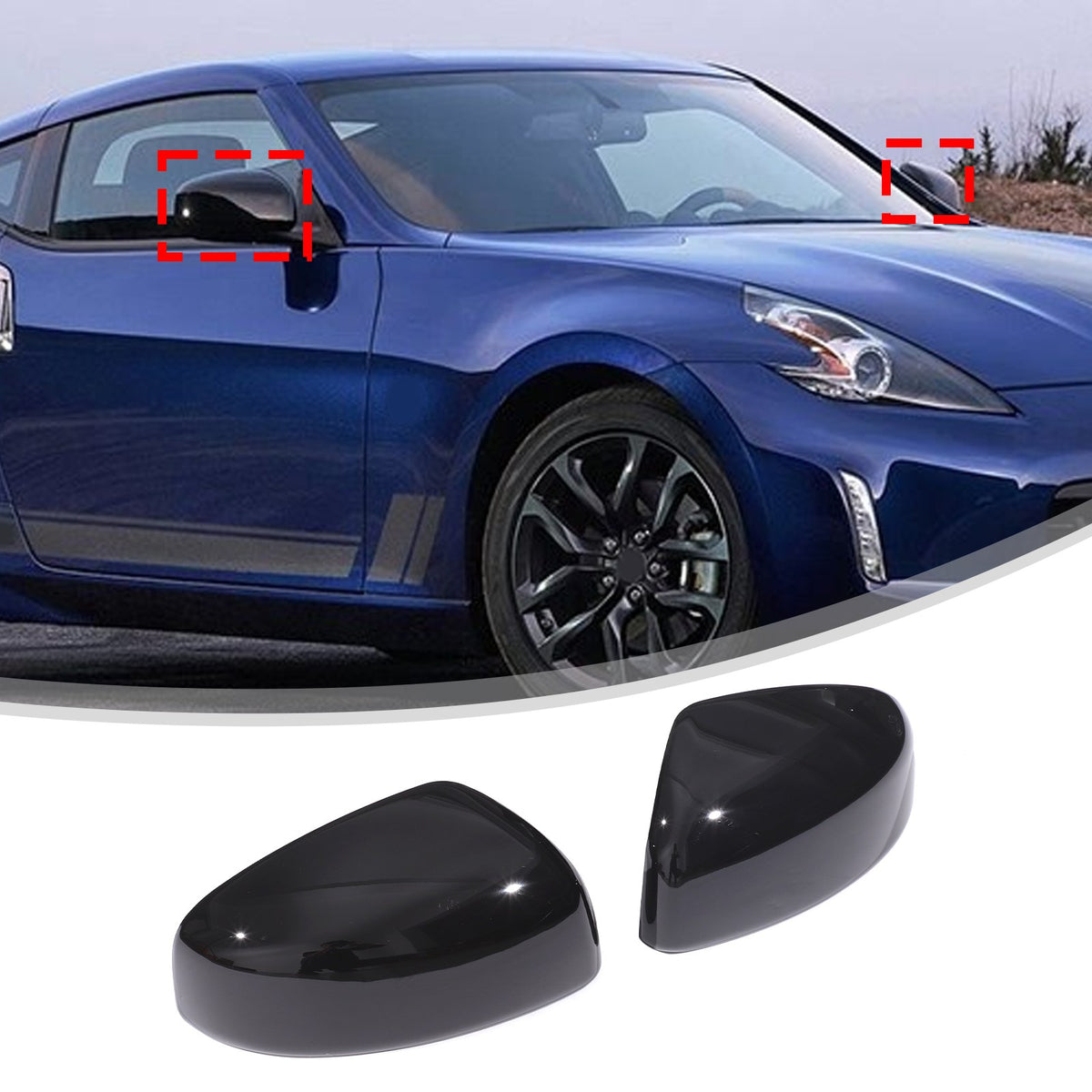 Glossy Black Exterior Door Handle Side Mirror Trim Set For Nissan 370Z Z34 09-20 21