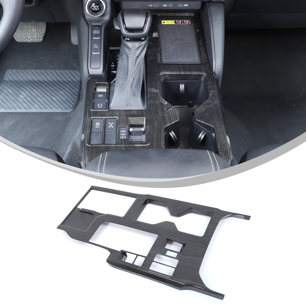 Black Wood Grain Center Console Gear Shift Panel Trim for Toyota Prado LC250 24+ 3