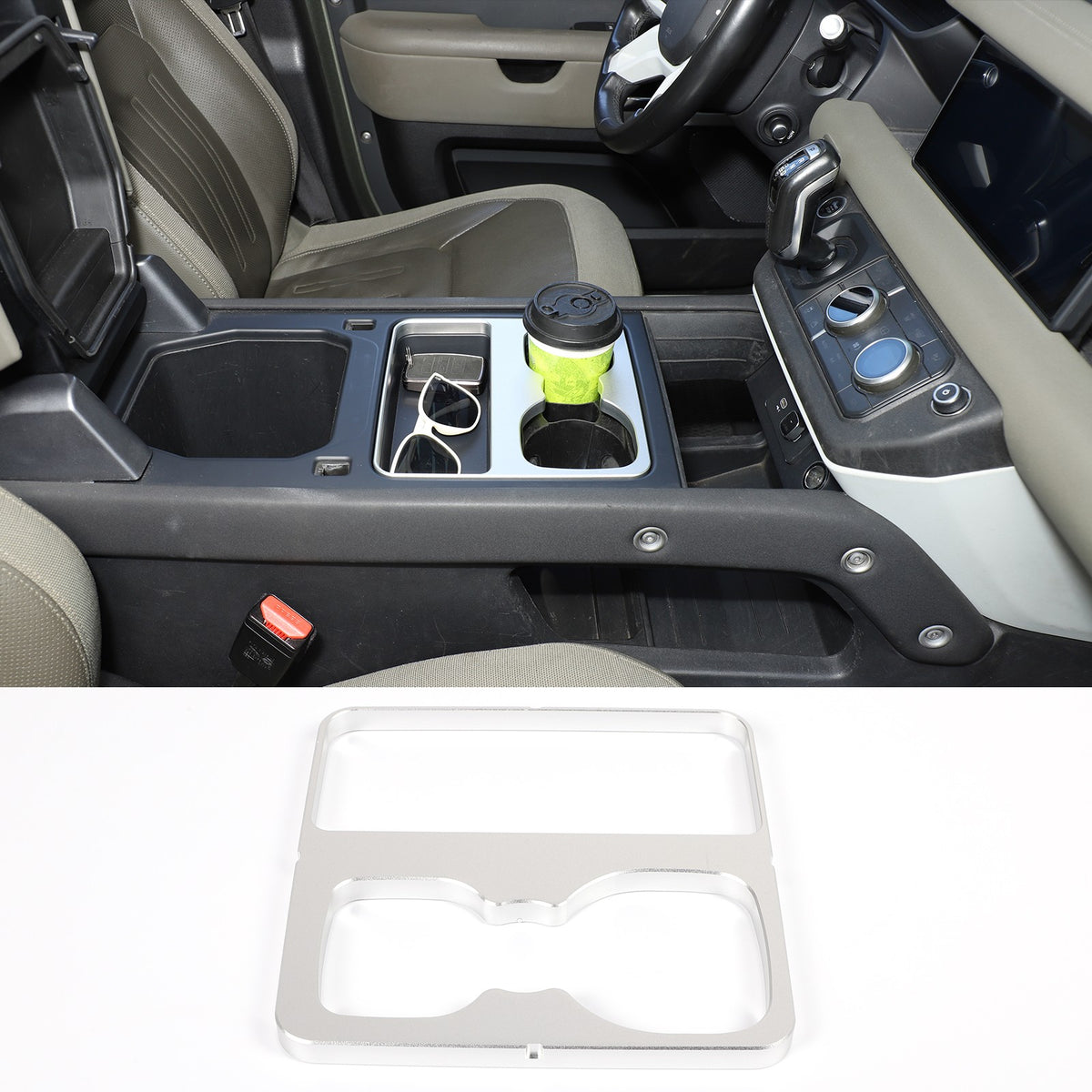Silver Aluminum Cup Holder Elevation Pad Trim For LR Defender L663 2020-2021 5