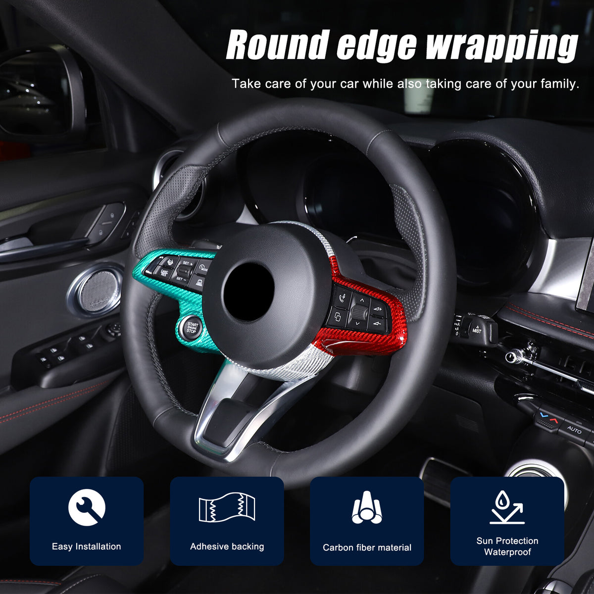 Carbon Fiber Steering Wheel Cover Trim Frame For Alfa Romeo Giulia/Stelvio 2020 22