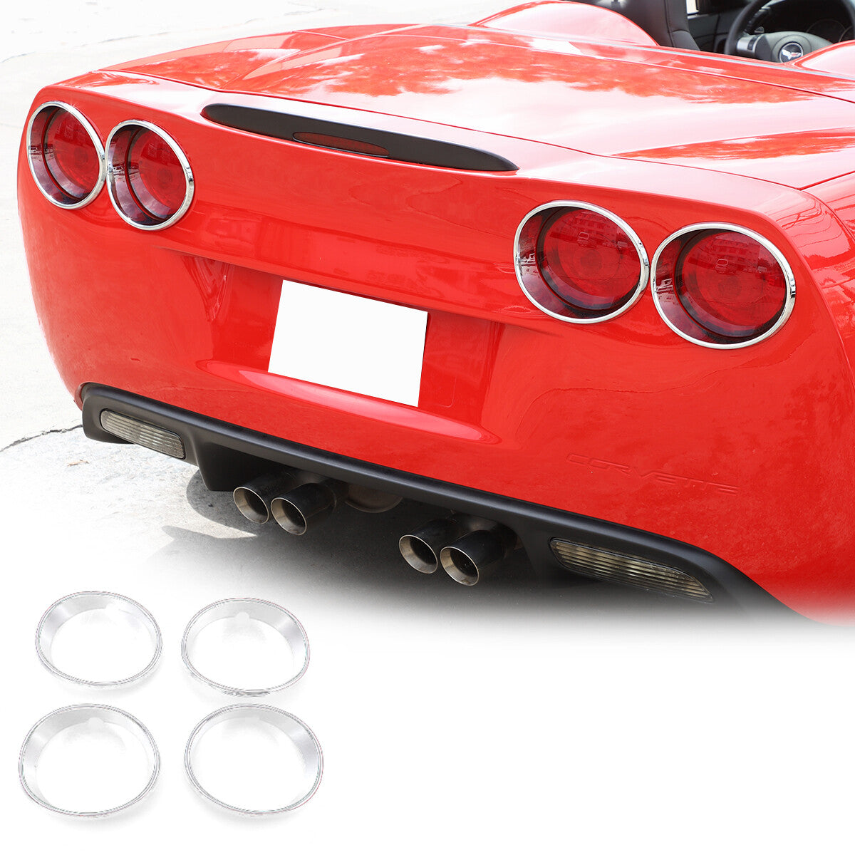 4Pcs Silver ABS Tail light Lamp trim ring Frame Bezel For Corvette C6 2005-13 US 3