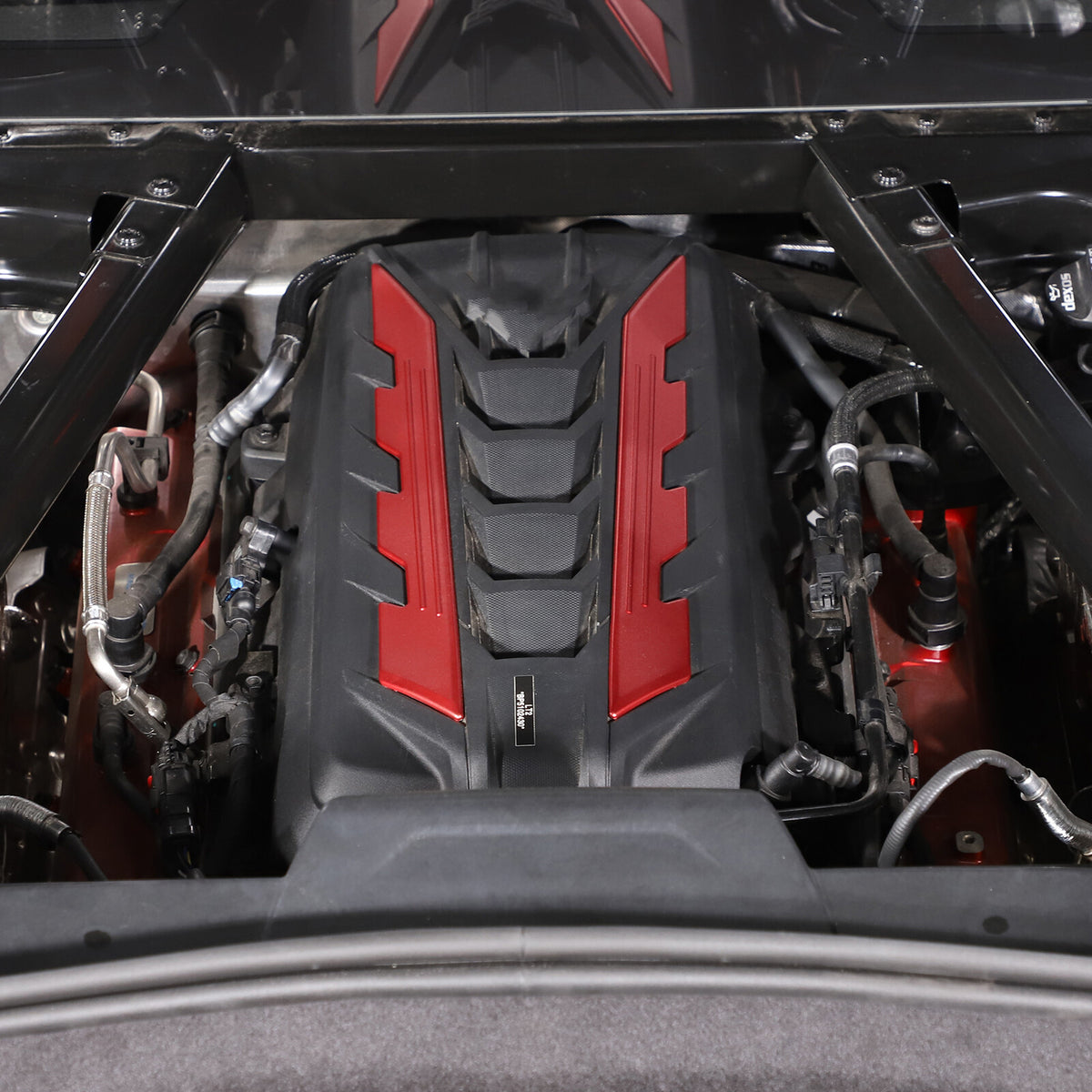 Red Aluminum Engine Cover Bay Panel Trim Cover Kit For Corvette C8 2020-25 US 17