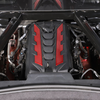 Red Aluminum Engine Cover Bay Panel Trim Cover Kit For Corvette C8 2020-25 US 17