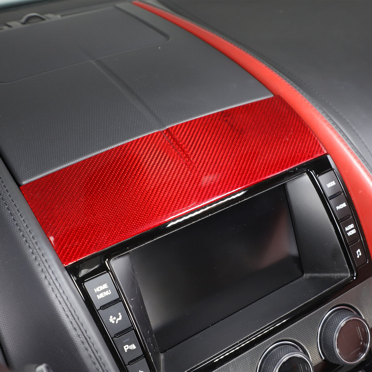 Red Carbon Fiber Console Navigation Upper Panel Cover Trim For Jaguar F-TYPE 13+ 16
