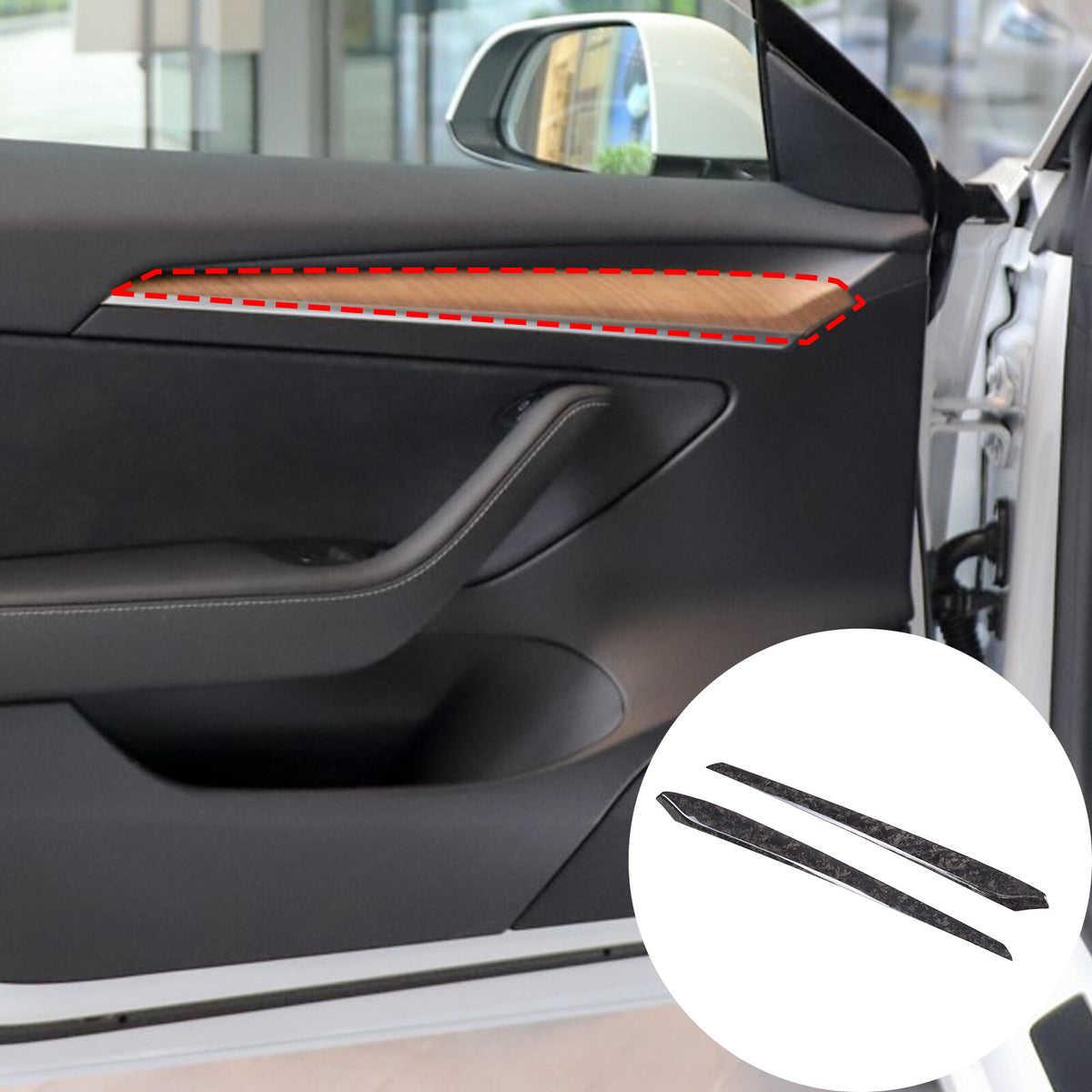 Forged Real Carbon Fiber Inner Door Panel Strip Trim For Tesla Model 3 Y 2021-22 6