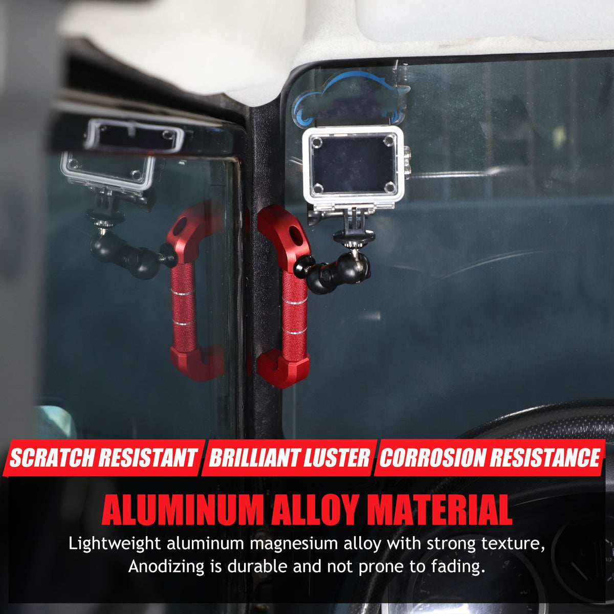 Red Aluminum A-Pillar Handle Cam Mount For Land Rover Defender L316 2004-2018 8