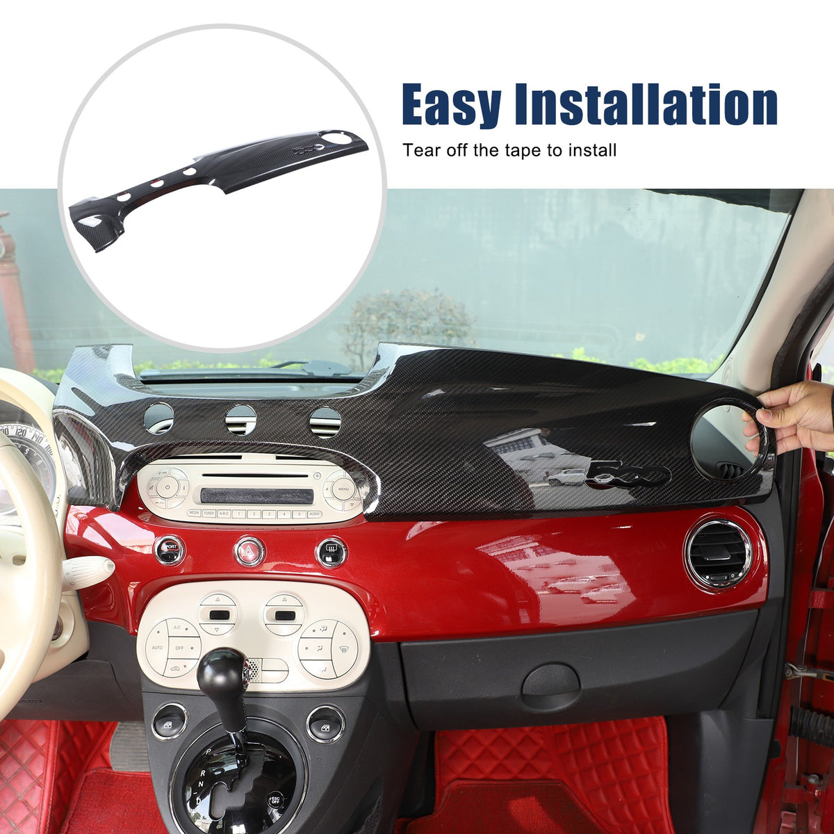 Real Carbon Fiber Dashboard Panel Trim Cover For Fiat 500 312 2007-2015 6