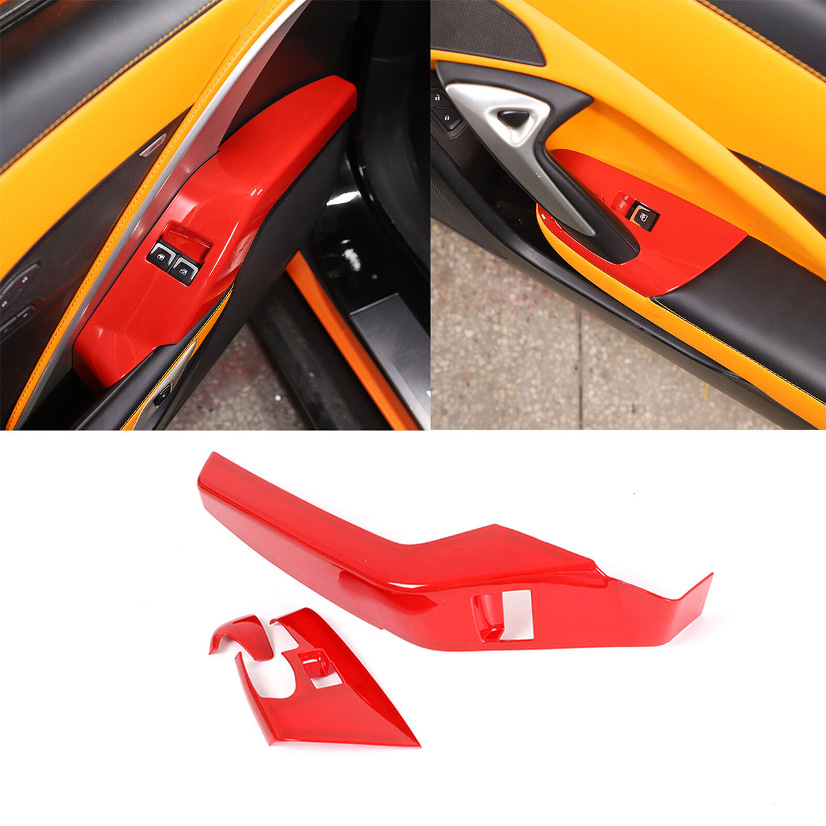 Red Interior Window Lift Door Handle Cover Trim Kit For Corvette C7 14-19 15