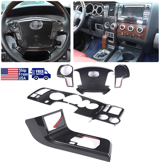 5pcs Carbon Fiber ABS Center Console Cover Trim Frame For Toyota Tundra 07-13 US 1