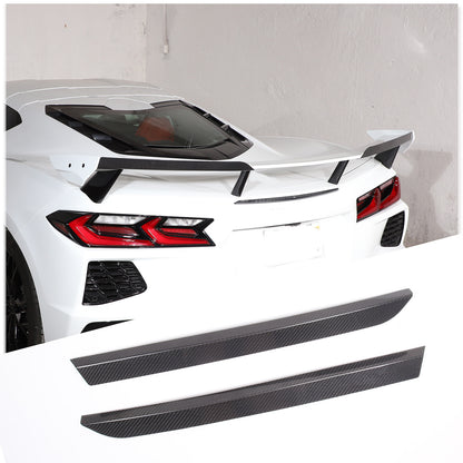Real Carbon Fiber High Wing Spoiler Add-On Wicker Bill Pair For Corvette C8 20+ 3