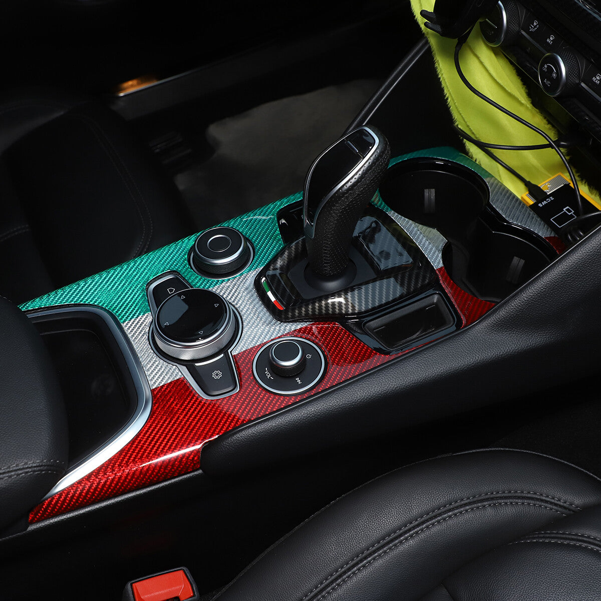 Real Carbon Fiber Car Gear Shift Panel Cover Trim For Alfa Romeo Giulia 20-22 4