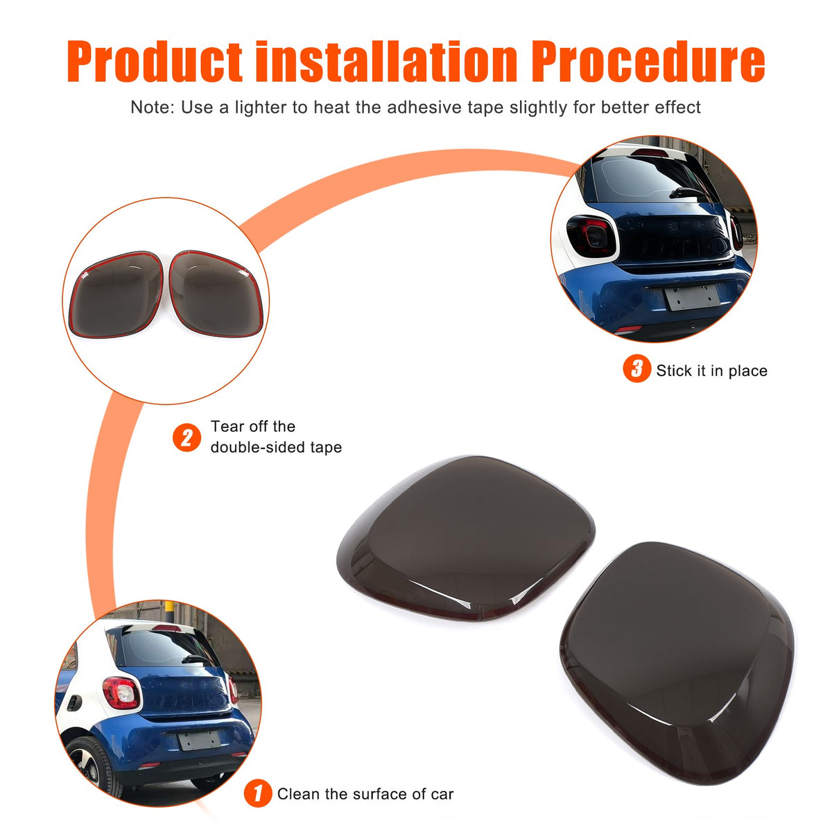 Smoked Black ABS Tail Light Smoke Housing Cover Trim For Benz Smart Fortwo 16-19 5