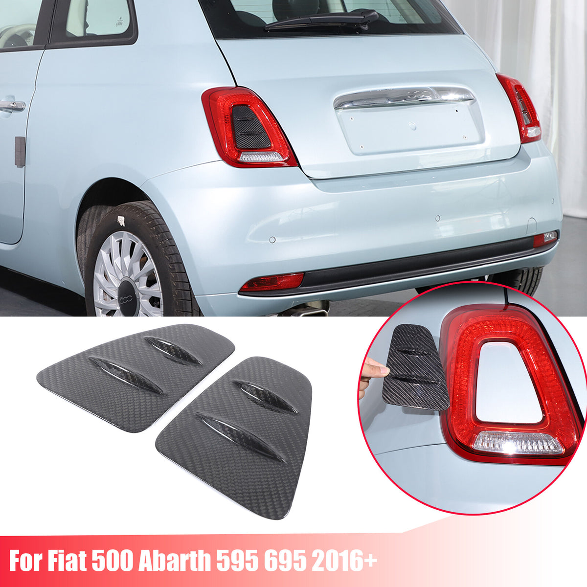 Real Carbon Fiber Rear Taillight Panel Trim For Fiat 500 Abarth 595 695 2016+ 1