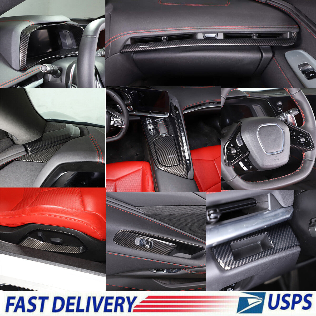 ABS Carbon Fiber Full set Center Console Frame Decor Trim Cover for Corvette C8 1