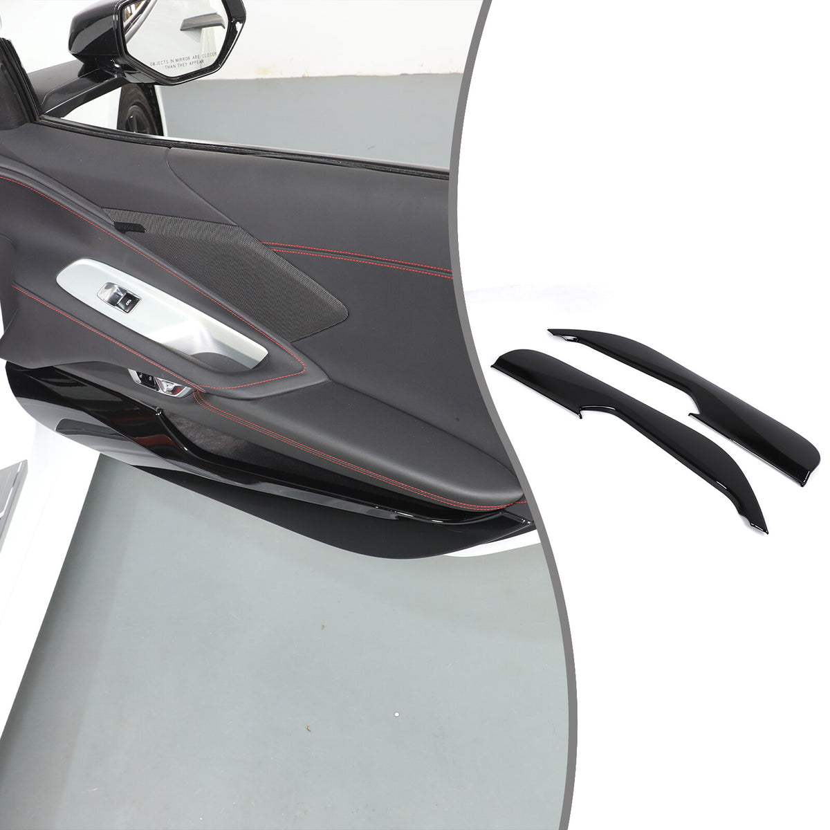 Glossy Piano Black ABS Interior Door Anti-Kick Panel Trim For Corvette C8 2020+ 2