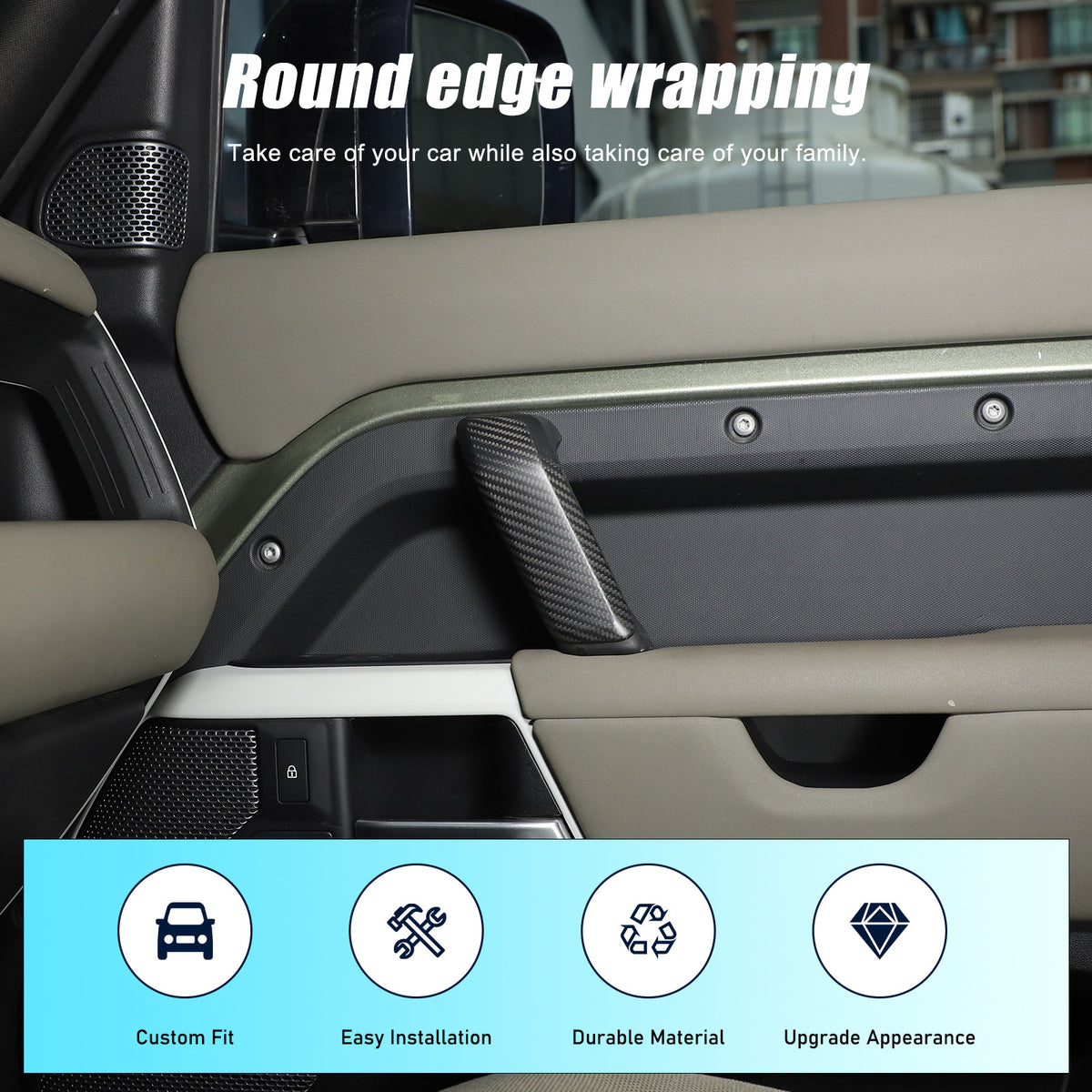 Matte Real Carbon Interior Door Handle Cover Trim For LR Defender 110 2020-23 16