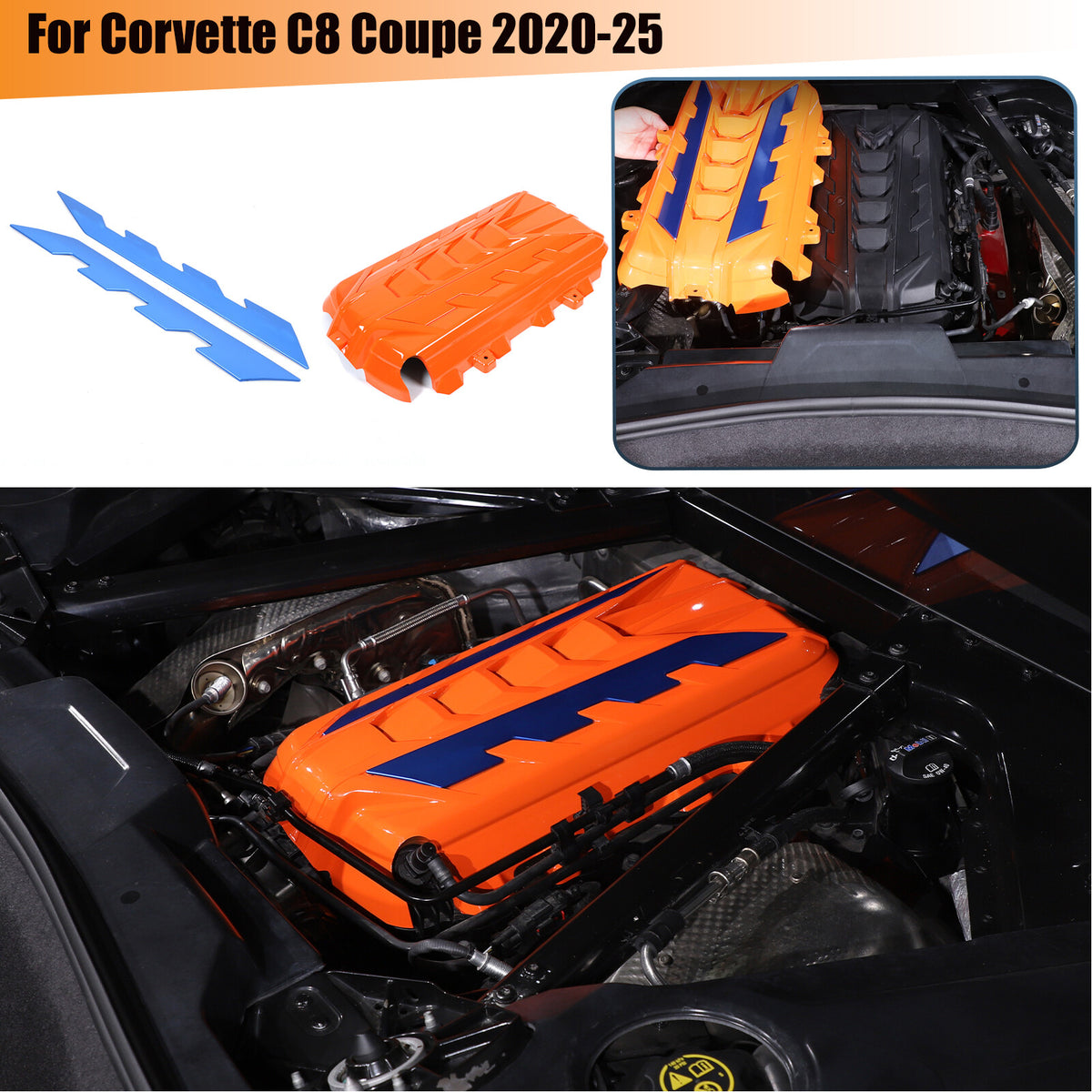 Orange Engine Bay Panel Cover Trim in Edge Blue For Corvette Coupe C8 2020-2026 1
