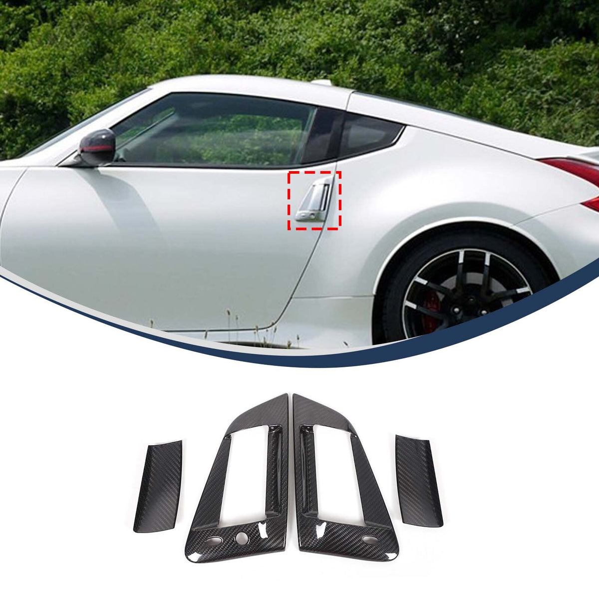 Real Carbon Fiber Exterior Door Handle Cover Bezel For Nissan 370Z Z34 2009-20 5