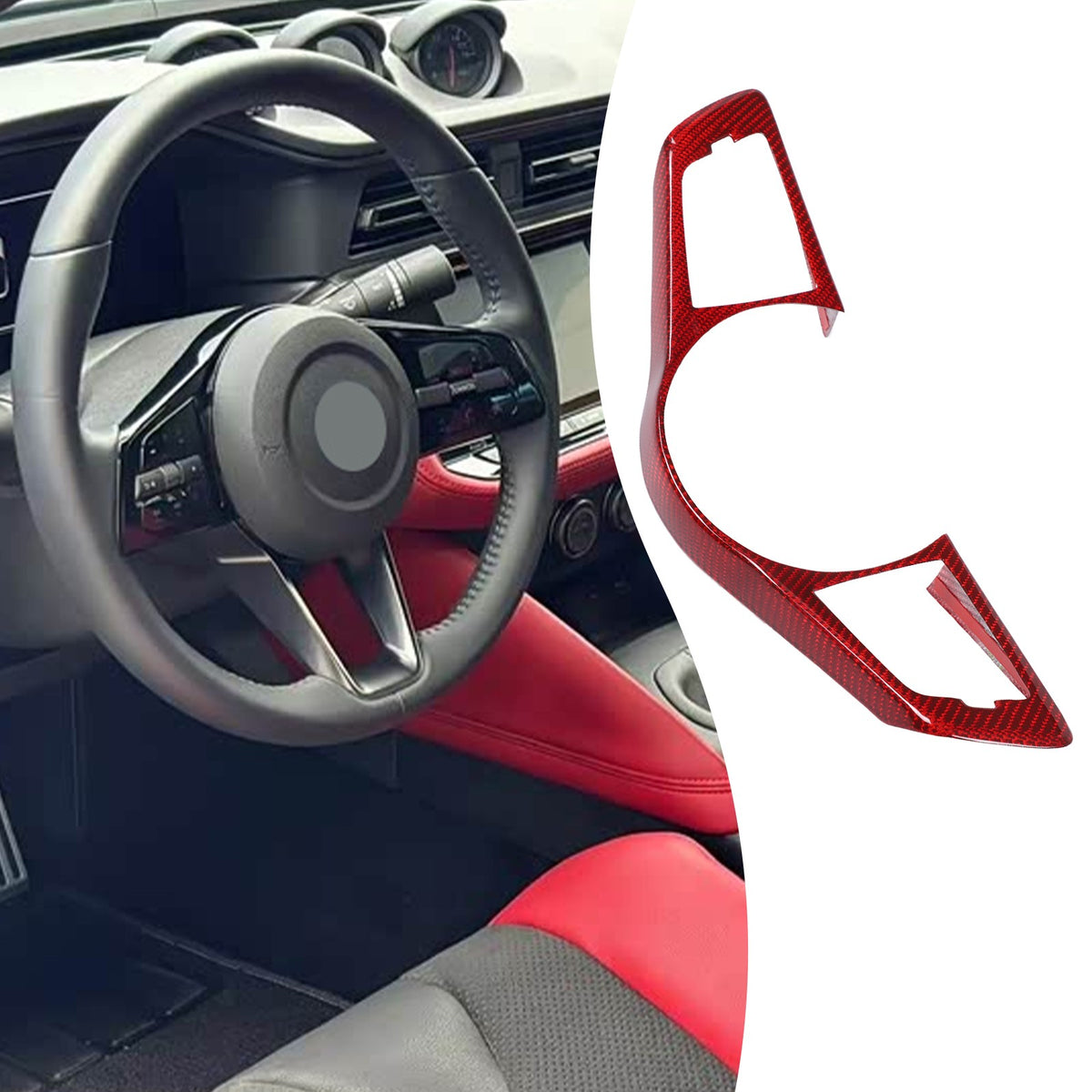 Red Real Carbon Fiber Steering Wheel Button Trim For Nissan 400Z Z34 12