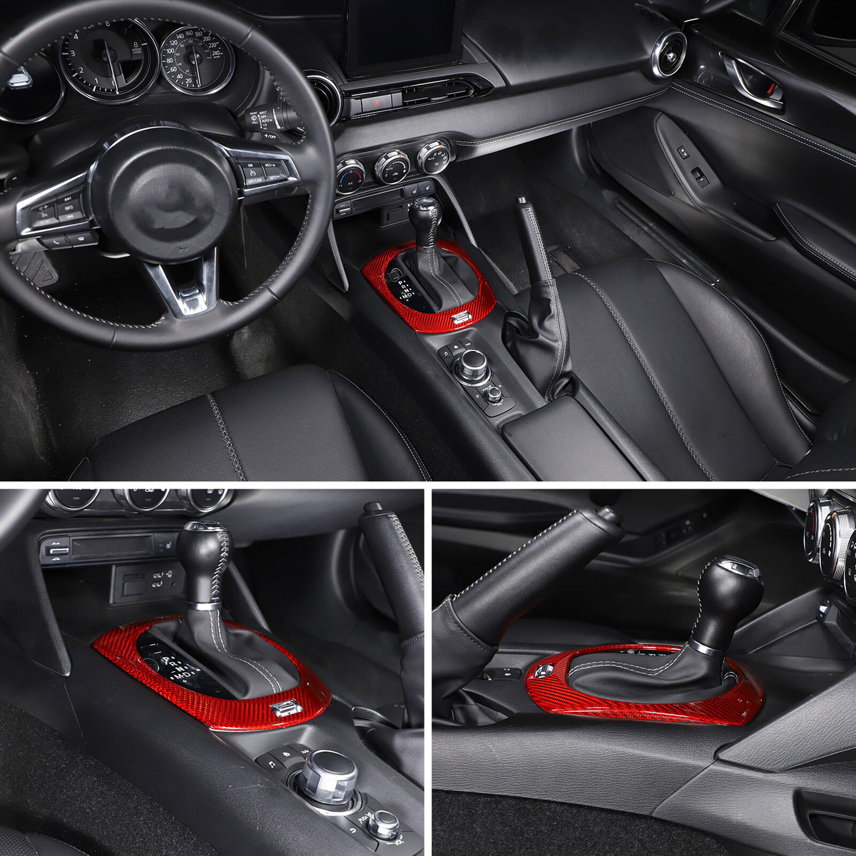 Red Real Carbon Fiber Center Gear Panel Cover Trim For mazda MX5 MX-5 Miata 16+ 15