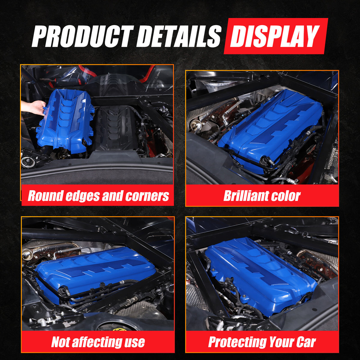Blue Engine Bay Panel Cover Trim in Edge Blue For Corvette Coupe C8 2020-2026 17