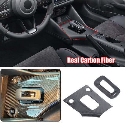 Real Carbon Fiber Gear Panel Base Trim Set For Nissan Z RZ34 400Z AT 23-2025 1