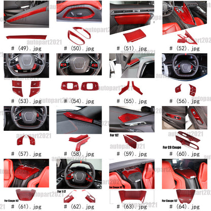 Red Real Carbon Fiber Full Interior Set Decor Trim Kit for Corvette C8 20-25 - Styles 36-40 5
