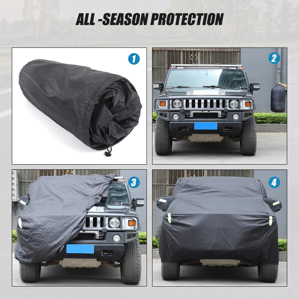 Black Full Car Cover Outdoor Waterproof Sun Car Cover For Hummer H2 2003-2009 13