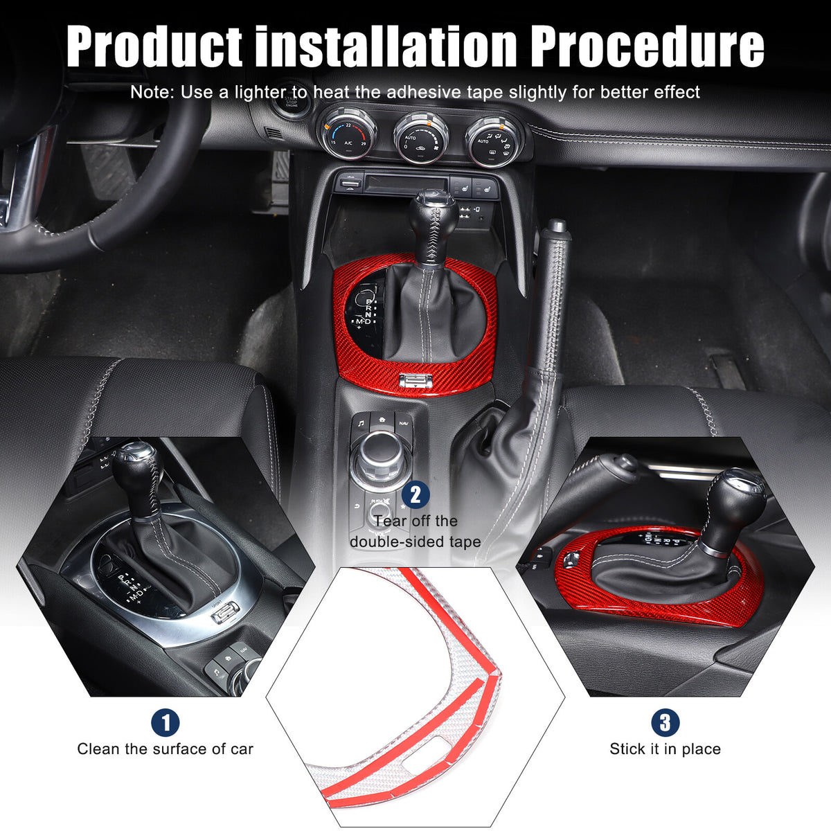 Red Real Carbon Fiber Center Gear Panel Cover Trim For mazda MX5 MX-5 Miata 16+ 14