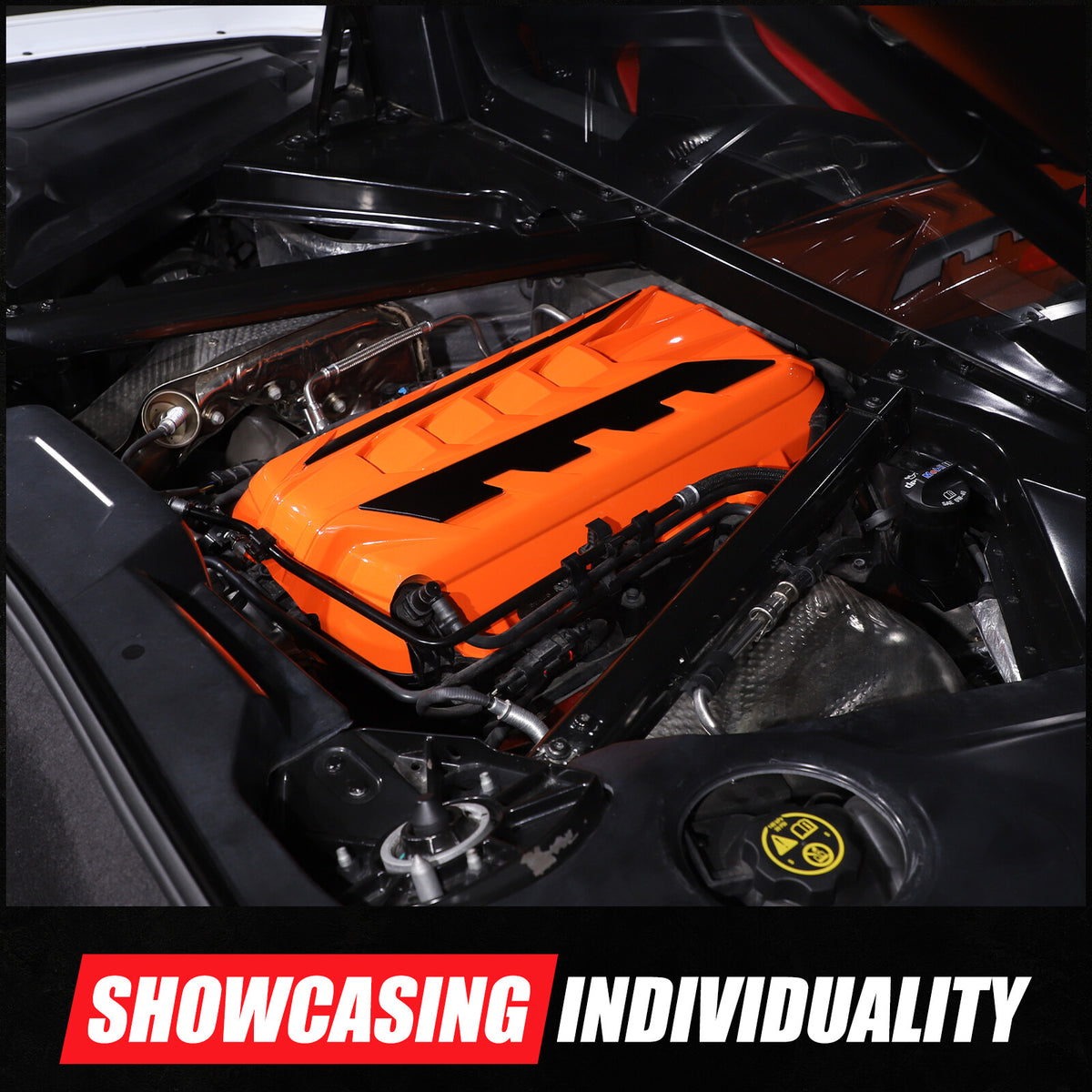 Orange Engine Bay Panel Cover Trim in Edge Black For Corvette Coupe C8 20-26 US 23