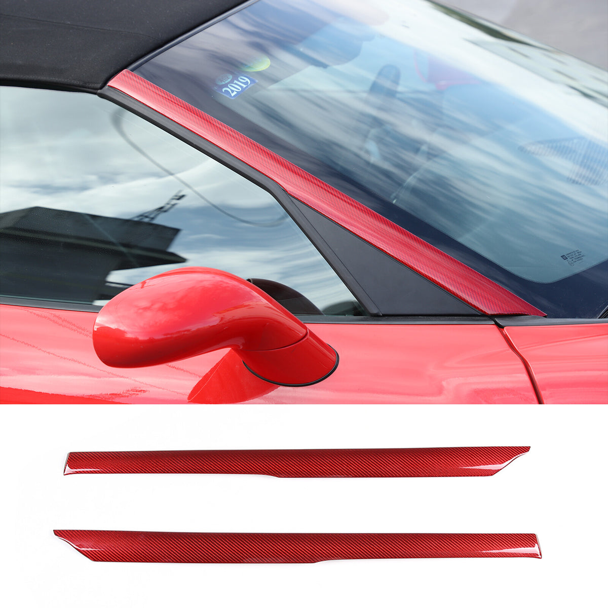 Red Carbon Fiber Exterior Windshield A-Pillar Cover Trim For Corvette C6 05-13 4