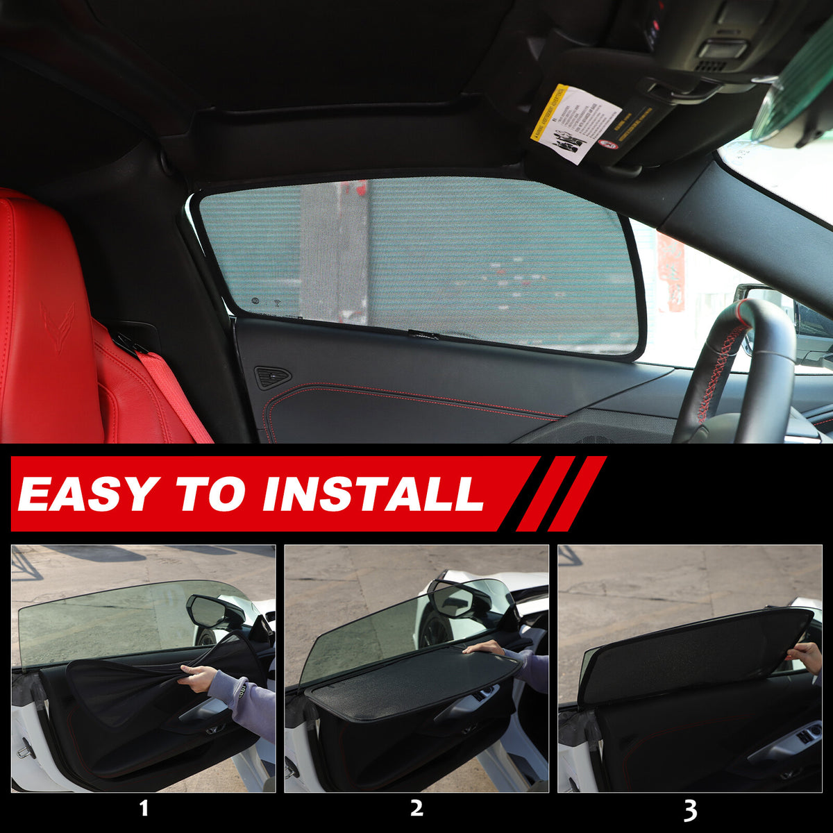 Car Front Window Screen Sun Shade Mesh Cover For Corvette C8 2020-26 14