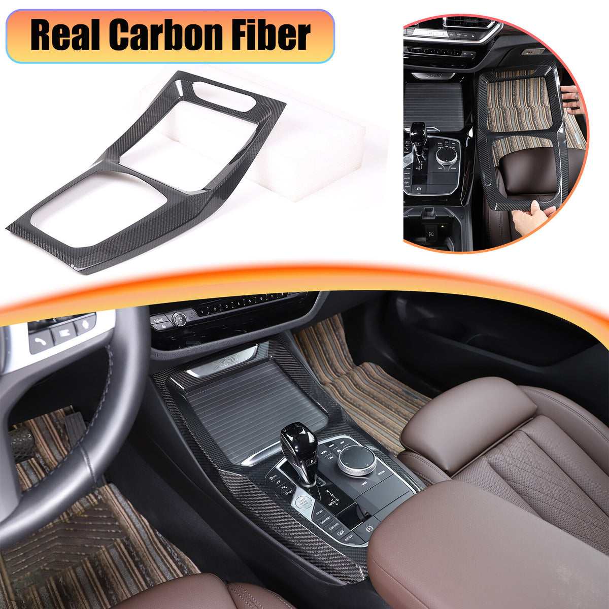 Real Carbon Fiber Console Gear Shift Panel Trim Fits BMW X3 G01 X4 G02 2022-2023 1