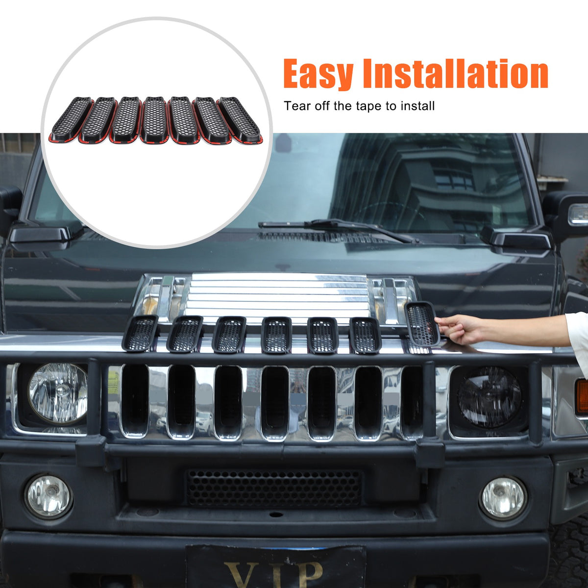 Black ABS Front Grille Anti-Insect Bug Screen Trim For Hummer H2 2003-2007 7