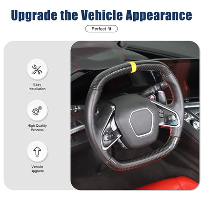 Yellow Top Real Carbon Fiber Steering Wheel Cover Trim For Corvette C8 20+ 6