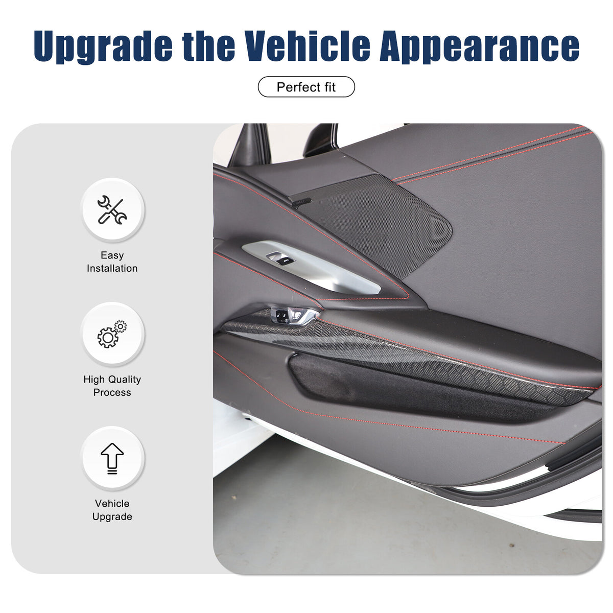 Real Honeycomb Carbon Fiber Interior Inner Door Panel Cover Trim for Corvette C8 17