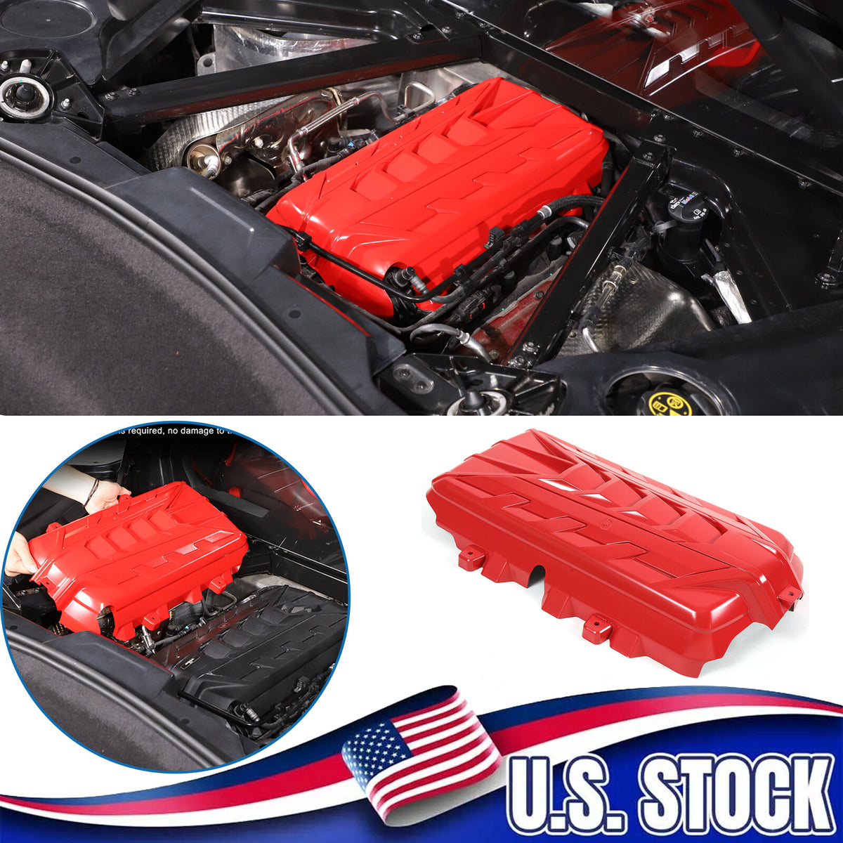 Red ABS Engine hood Compartment panel Trim Cover For Corvette C8 2020-2026 US 1